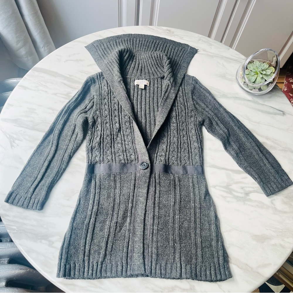 Vintage Y2K Wool So Wear It Declare It Gray Sweater Cardigan Collar Belt size S